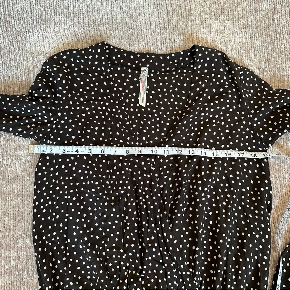 Free People Makin Waves Black Polka Dot Wrap Bell Sleeve Bodysuit - Picture 9 of 12